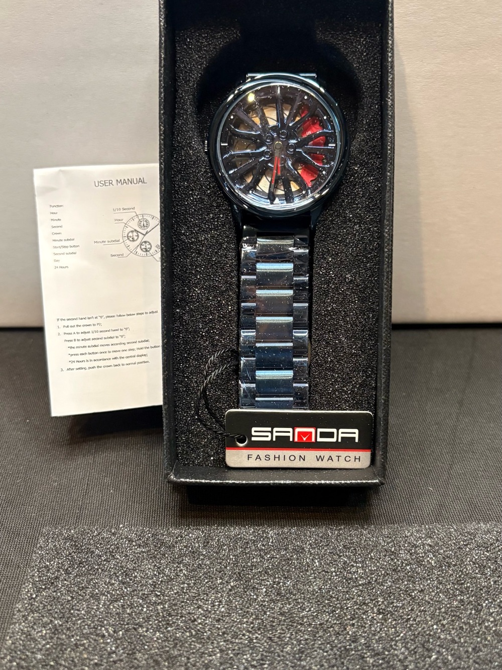 SANDA P1057 Fashion Watch for Men Spinning Car Wheel Rim Dial Design